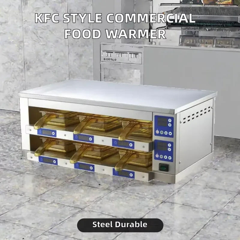 Commercial 2 Layer Electric Food Warmer Stainless Steel Buffet Server for Hotel Restaurant KFC Hamburg Keep Warm Display Case