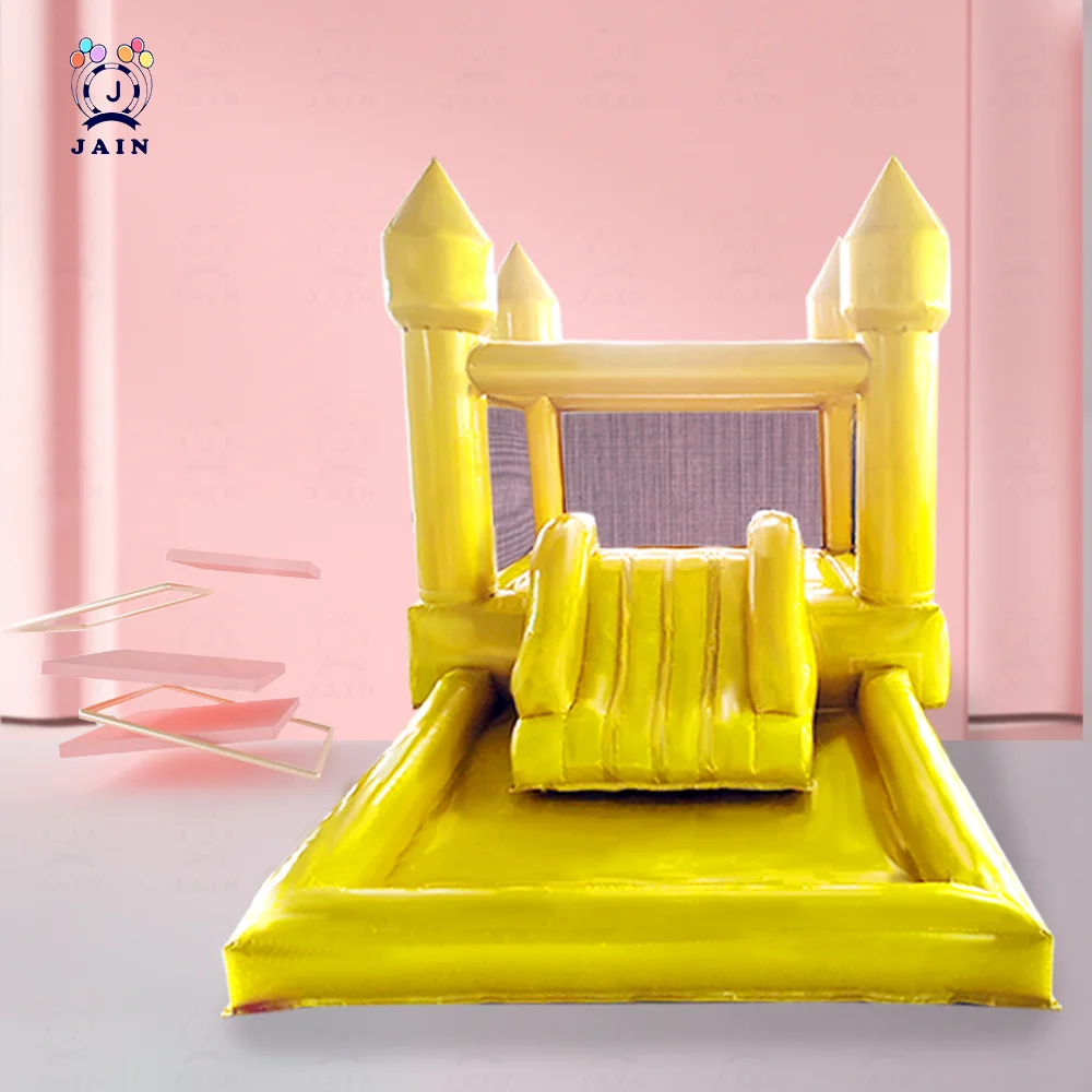 Inflável Jumping Castle com Slide, Jumping House, Outdoor e Indoor Jump House, branco e ouro, 100% PVC