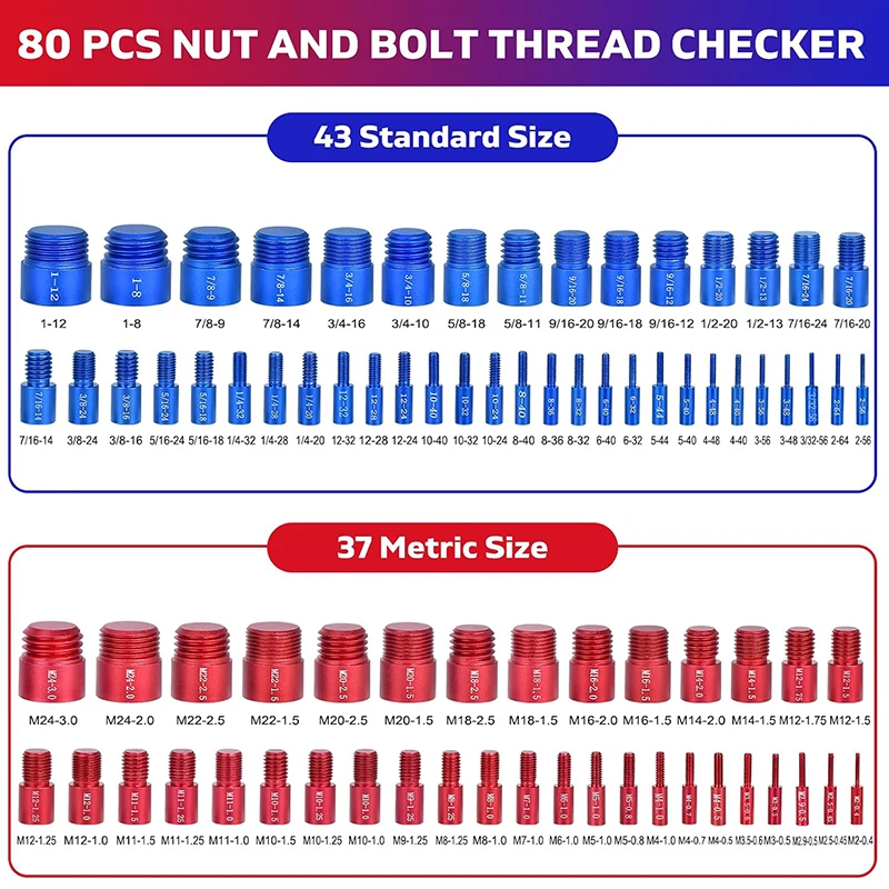 Metric Imperial Bolt Nut Gauge Tool Wear Resistant Precise Nut Bolt Thread Checker for Plumber Machinist and Handymen