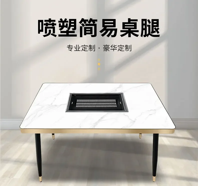 Self service smokeless barbecue table, commercial outdoor lamb leg table, rock slab marble barbecue rack, charcoal