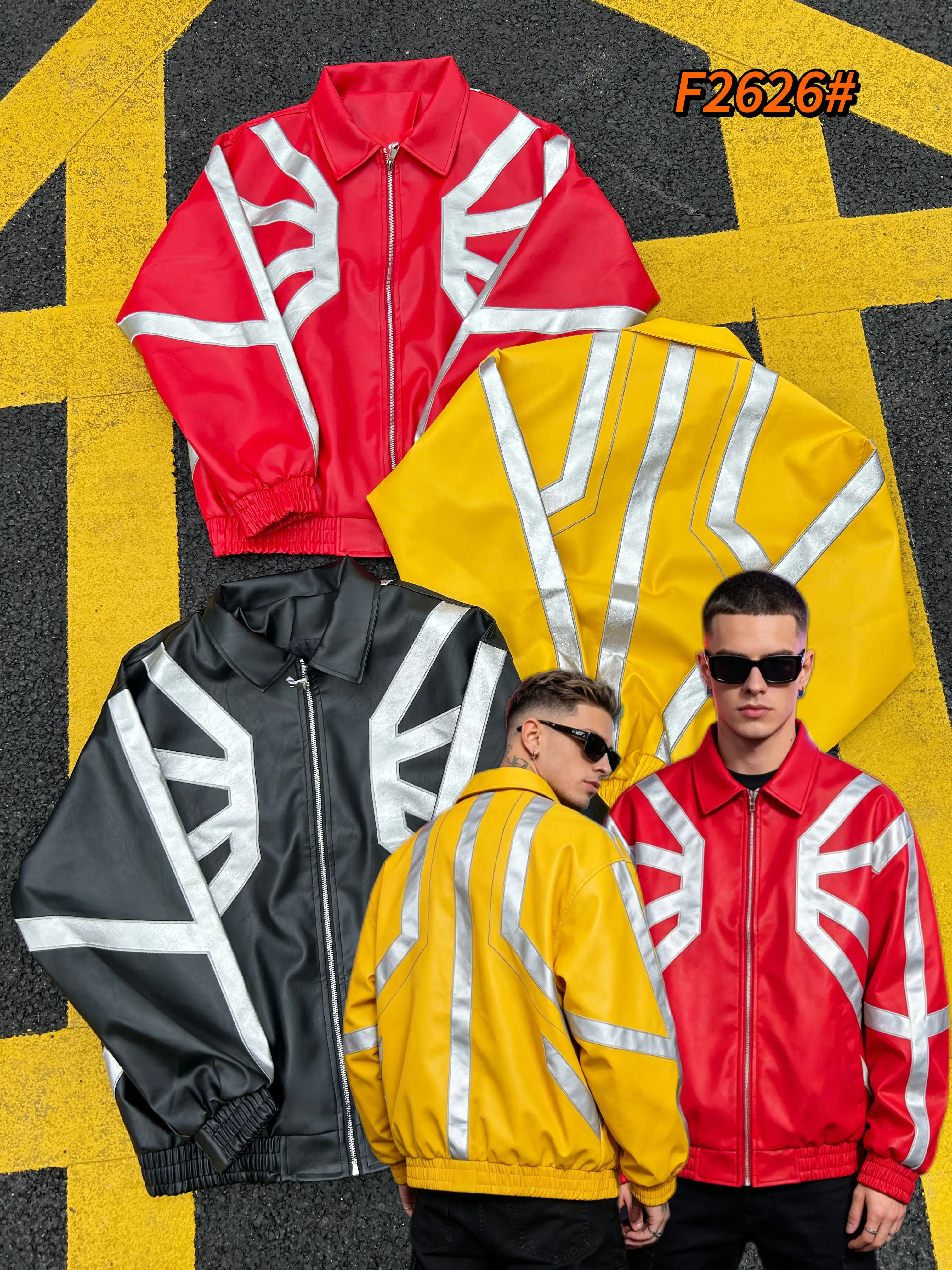 

High Street Outline Contrast Color Mens Jacket Patchwork Embroidery Leather Jacket Motorcycle American Streetwear Jackets