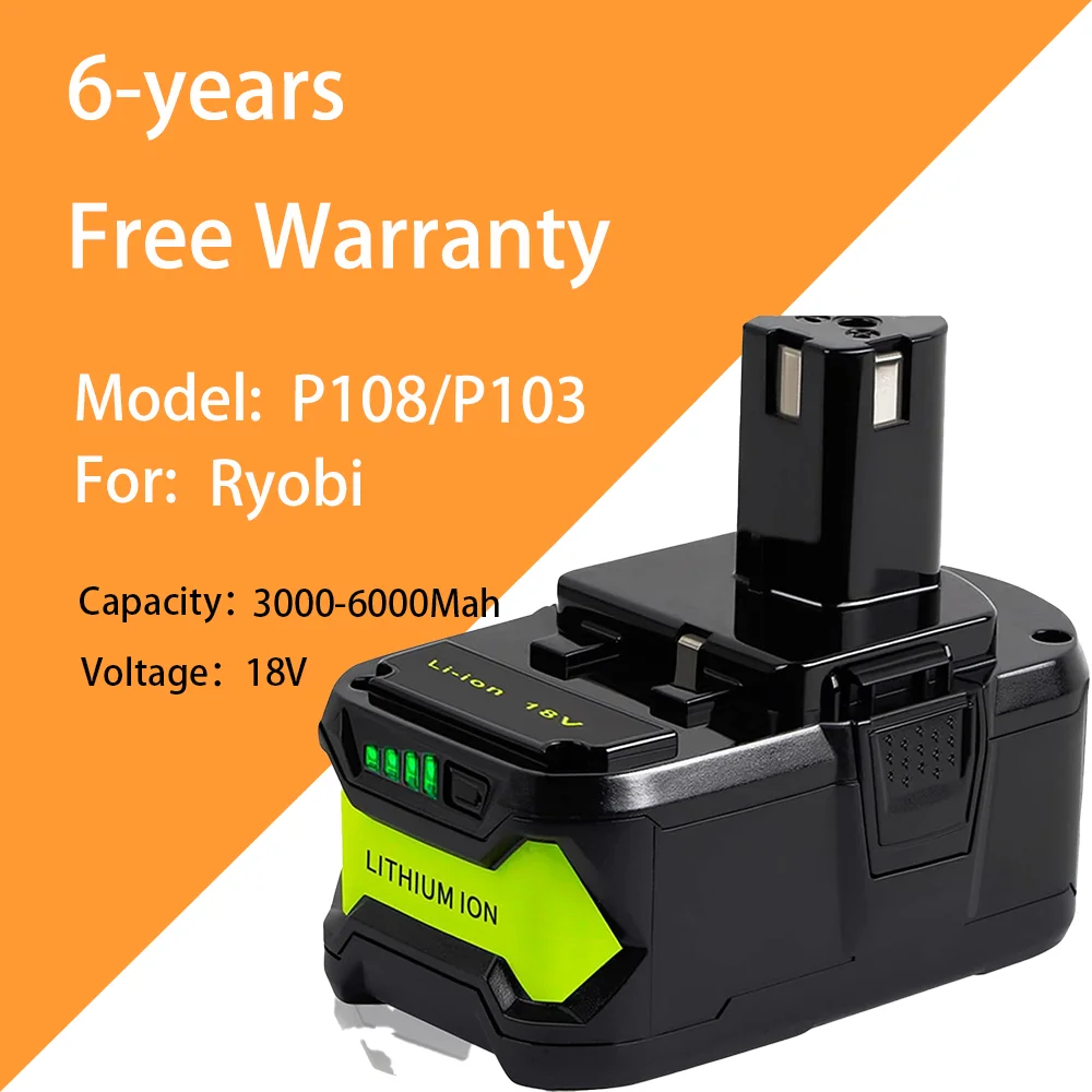 

Real high capacity battery pack, For RYOBI 18V P108/P103 Hand drill lithium battery Power tool accessories