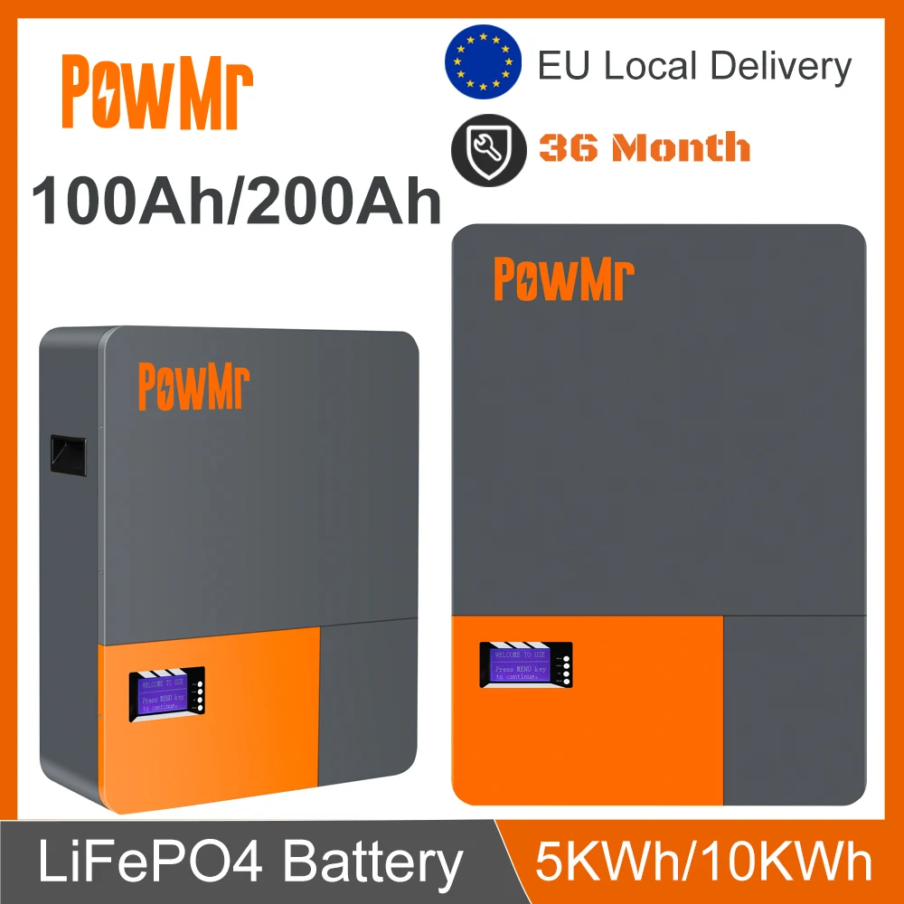 EU Stock 200Ah 100Ah PowerWall 51.2V LiFePO4 Battery 6000 Cycle 5KWh 10KWh Energy Storage Battery With BMS RS485 CAN 16S No Tax