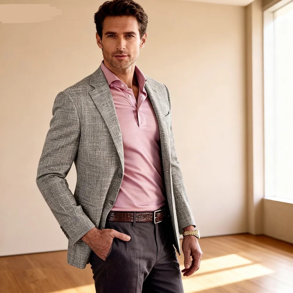 

Men's Blue/Beige Linen Slim Fit Single Button Suit Jacket Casual Fashion Wedding Groom Tuxedo Blazer Party Coat 6XL-XS