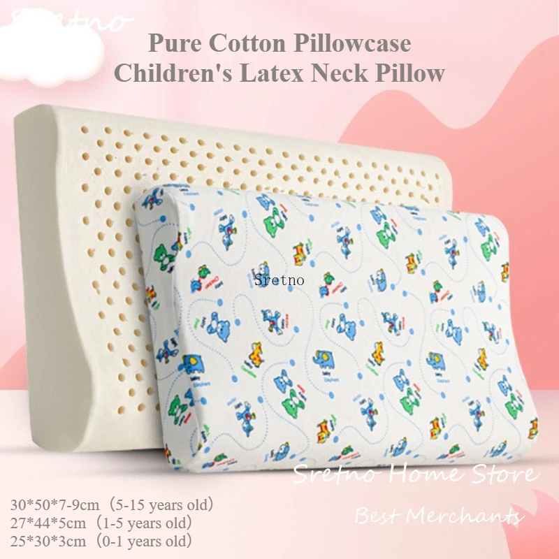 

SRETNO Natural Latex Neck Pillows Suitable for Children's and Students' Pillow Sleeping Protection with Pure Cotton Pillowcase