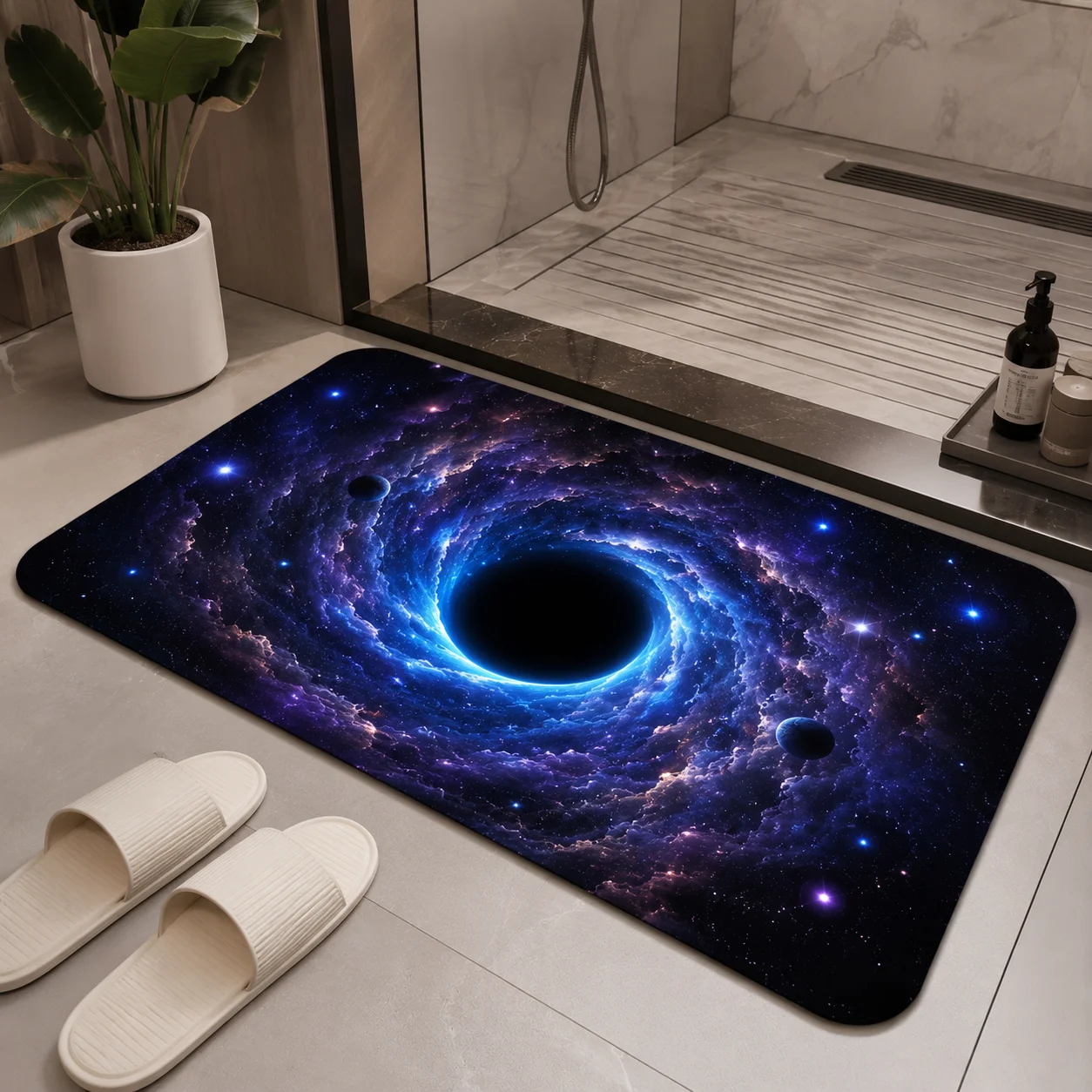 3D Optical Illusion Black Hole Rug Realistic Space Vortex Bath Mat Housewarming Gifts Galaxy Style Bathroom Outdoor Doormat Rugs