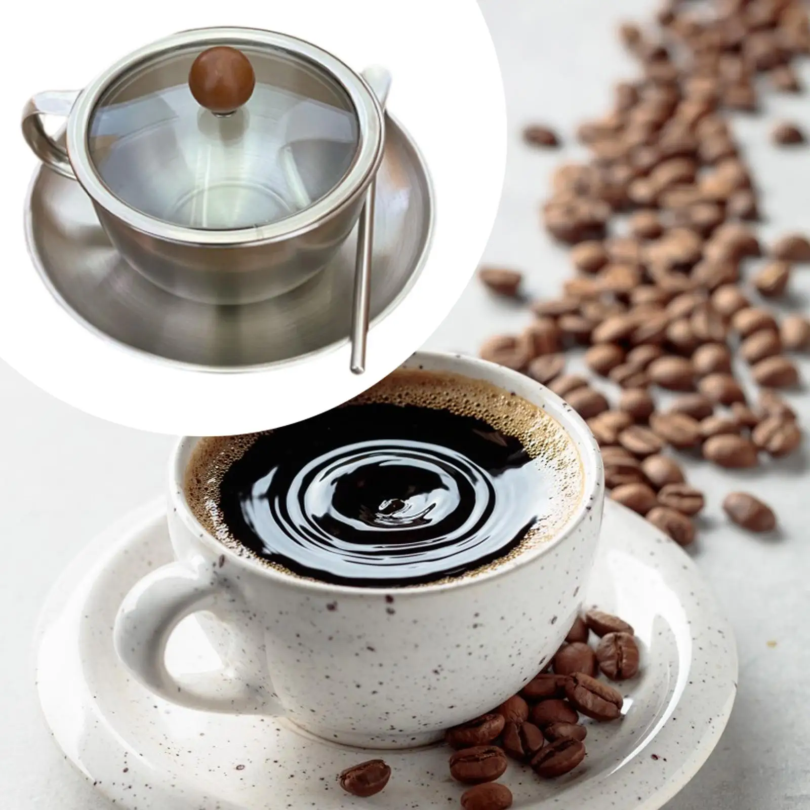 فنجان قهوة من الفولاذ المقاوم للصدأ مع مجموعة غطاء متعددة الأغراض 300 مللي هدايا عائلية بار أكواب قهوة محمولة بجدار مزدوج مع صحن
