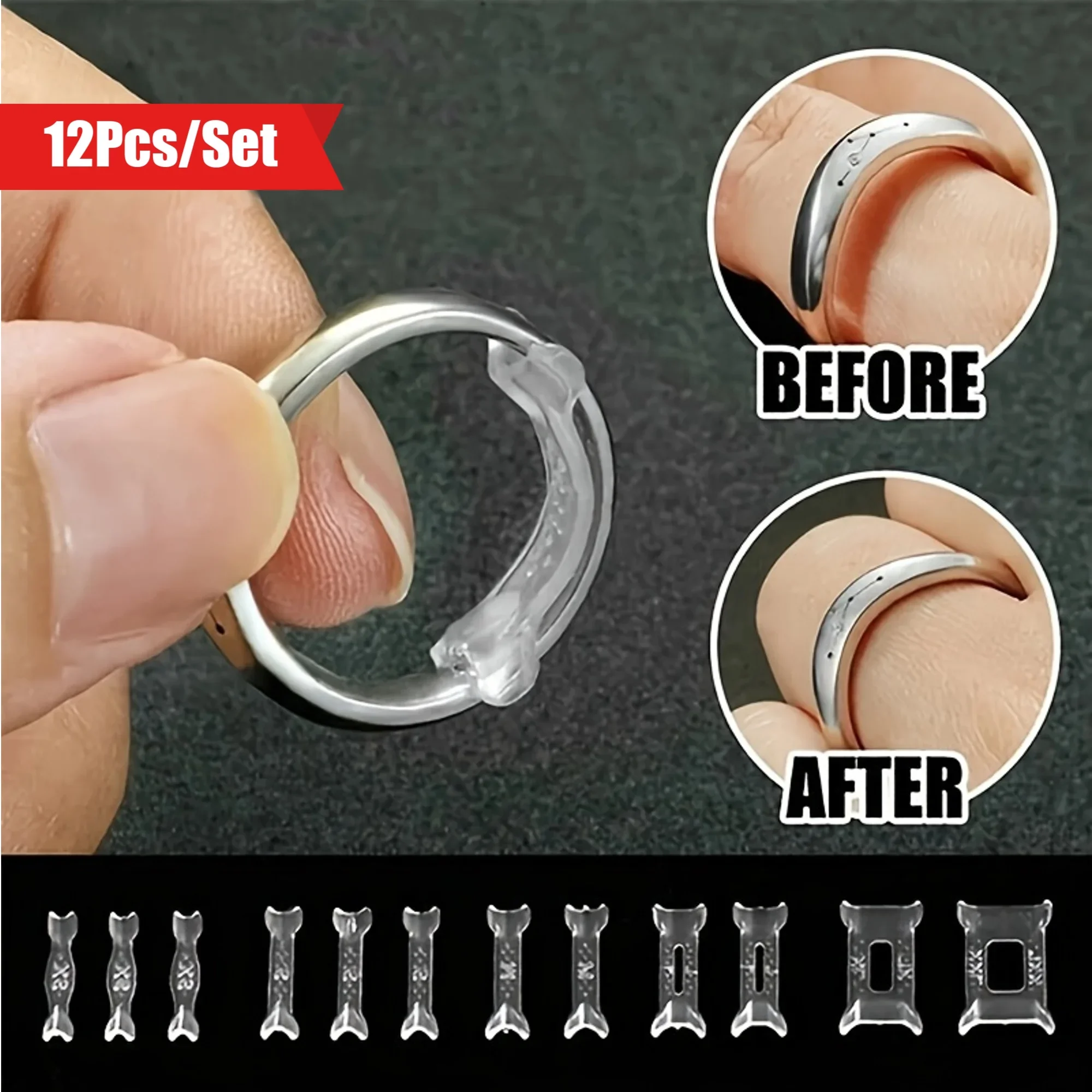 12Pcs Invisible Ring Size Adjusters Anti-Slip Ring Guards Flexible Plastic Sizers for Loose Wedding Rings Jewelry Accessories