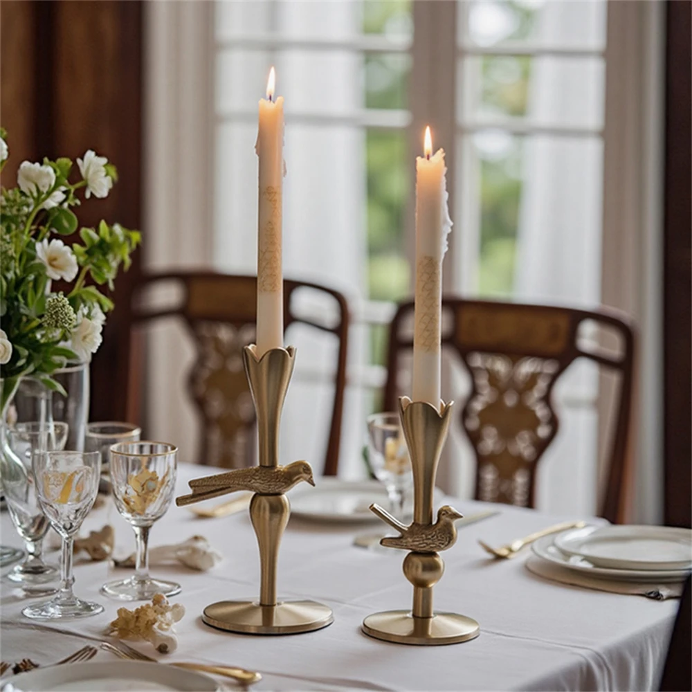 French Style Candle Holder Ornaments Dining Table Candlelight Wedding Photography Props Birds Tulip Metal Candle Holder
