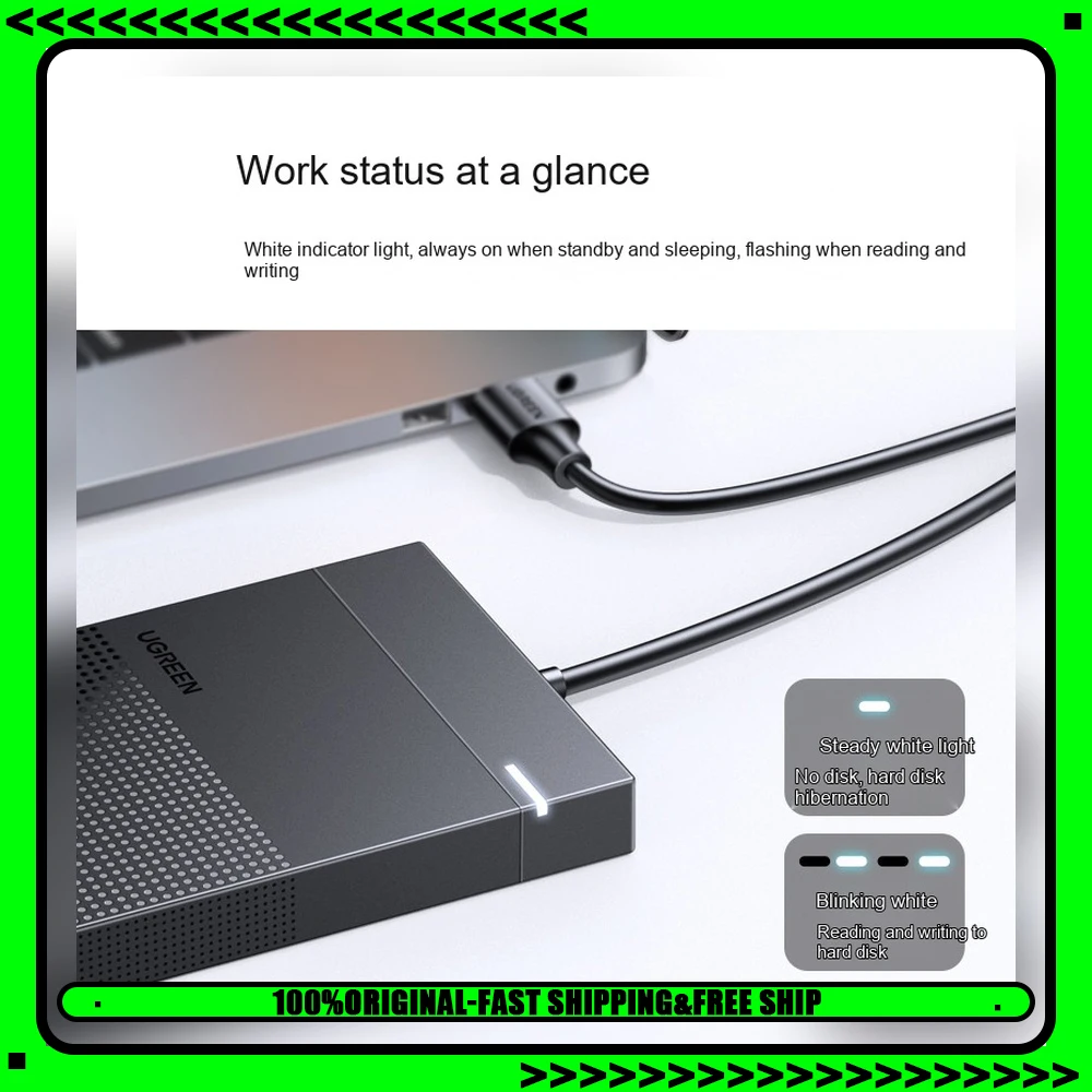 UGREEN 30719 CM471 2.5 Inch SATA HDD Enclosure USB 3.0 Built-in Cable 5Gbps External Hard Drive Case
