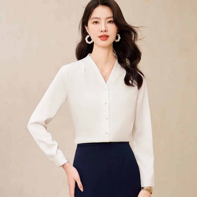 Elegant Styles Long Sleeve Women Blouses Shirts Career Interview Tops Professional Office Work Wear Clothes Plus Size