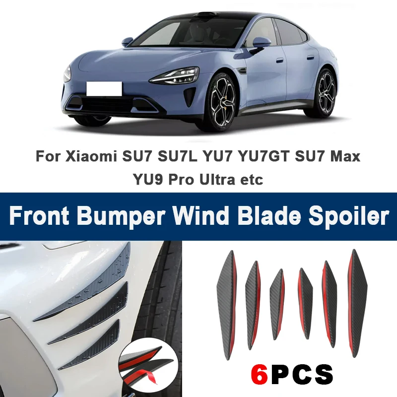 

Комплект из 6 накладок-сплиттеров на передний бампер автомобиля (воздухозаборники, ветровые лопасти, спойлеры) - для Xiaomi SU7, SU7L, YU7, YU7GT, SU7 Max, YU9 Pro, Ultra и других моделей