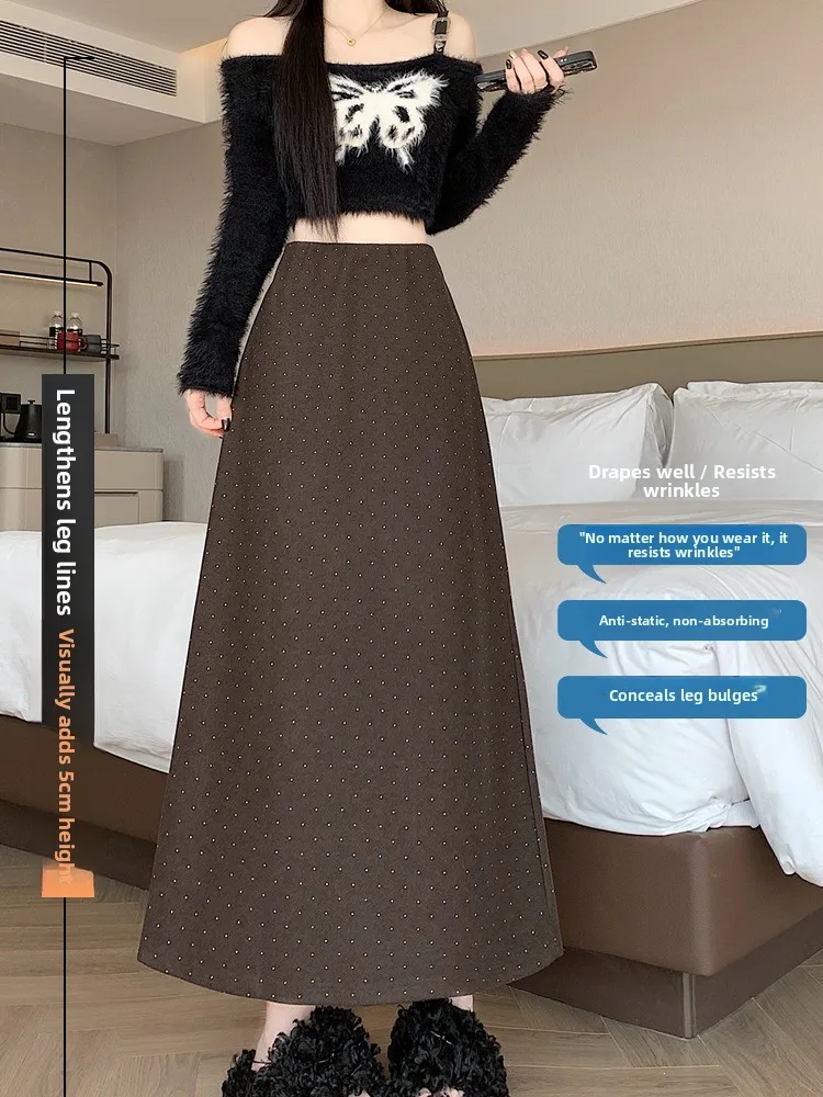 Spódnica damska Thiened, zimowa, w kratę, dzianinowa, z wysokim stanem, o kroju litery A, do pracy, z włókna poliestrowego, z wysokim stanem.