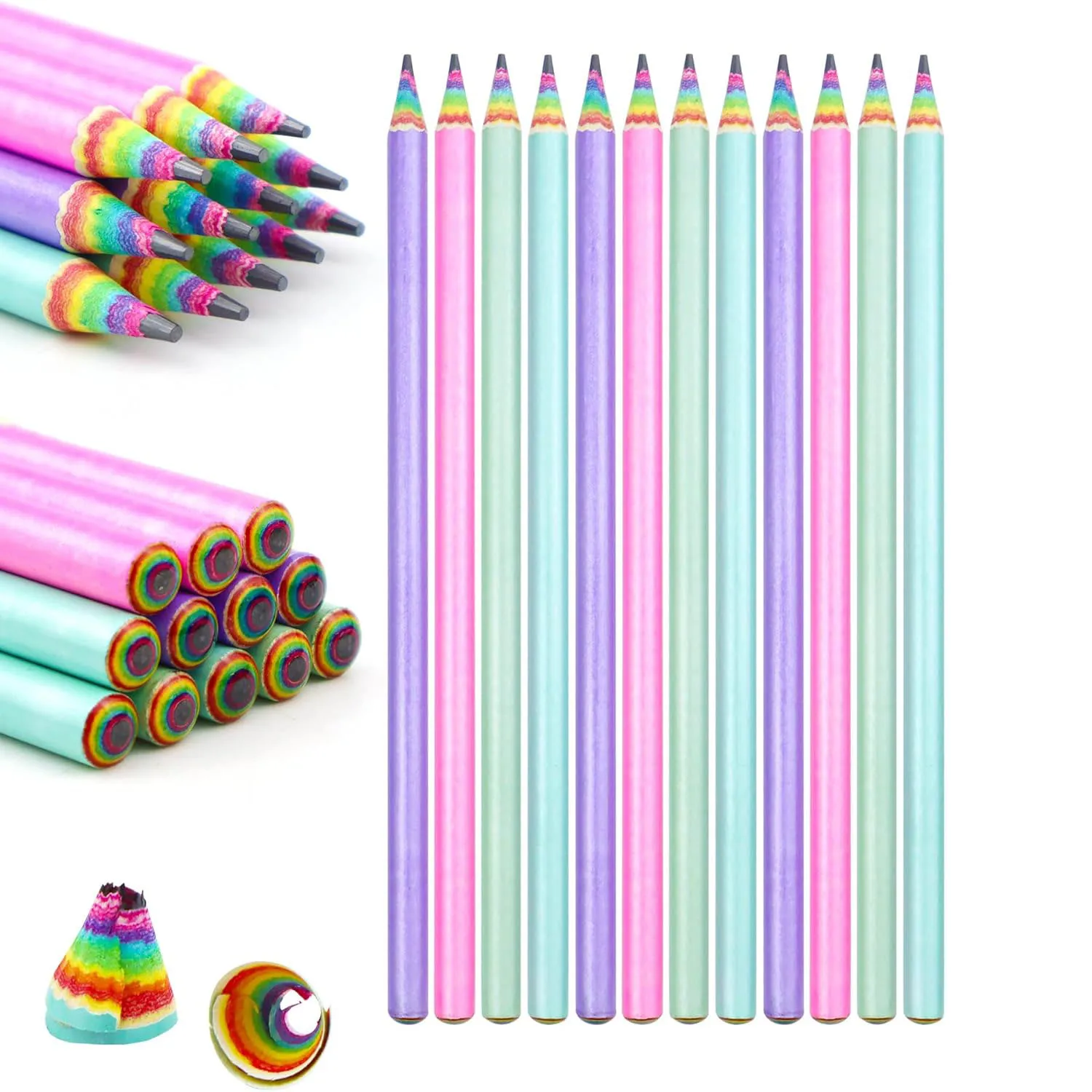 12PCS 레인보우 컬러 미리 날카롭게 연필 HB 친환경 및 플라스틱 무료 재활용 종이 학교 사무실을위한 귀여운 재미 연필