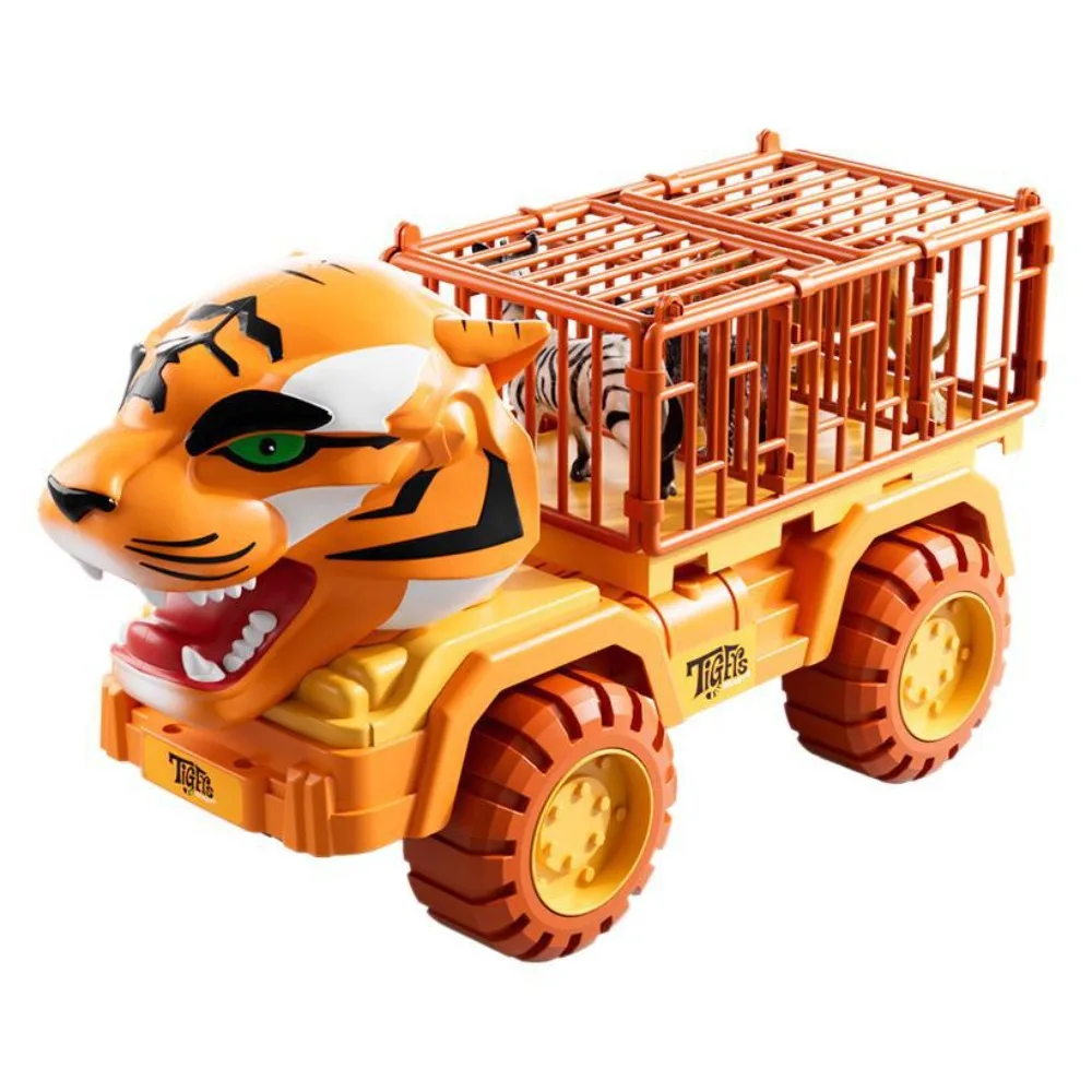 

Plastic Simulated Tiger Transport Vehicle with Animal Figures Sliding Pull Back Truck Toys Car Large Sized Craft Decor