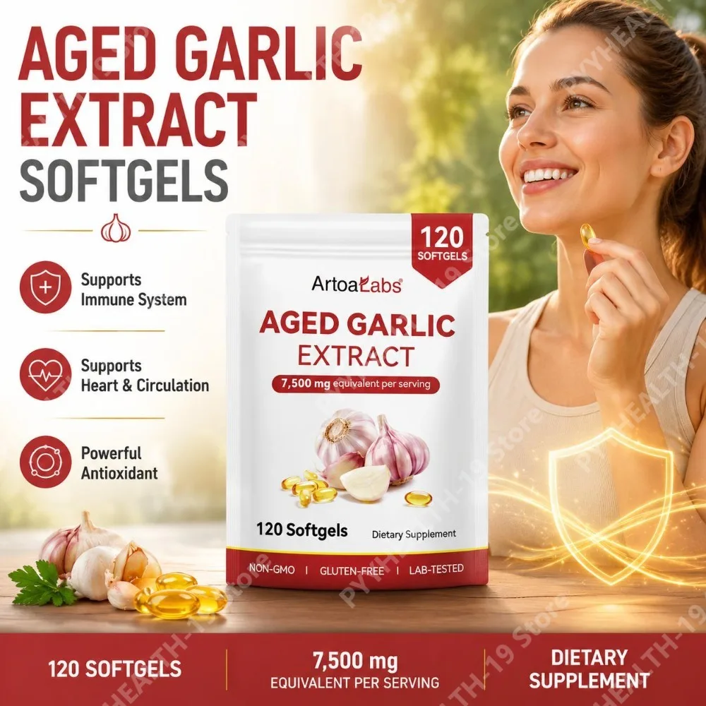 ArtoaLabstract Soft Aged Garlic Exgels with 7500mg Equivalent for Heart Health & Immune System Support, Adults, 120 Softgels