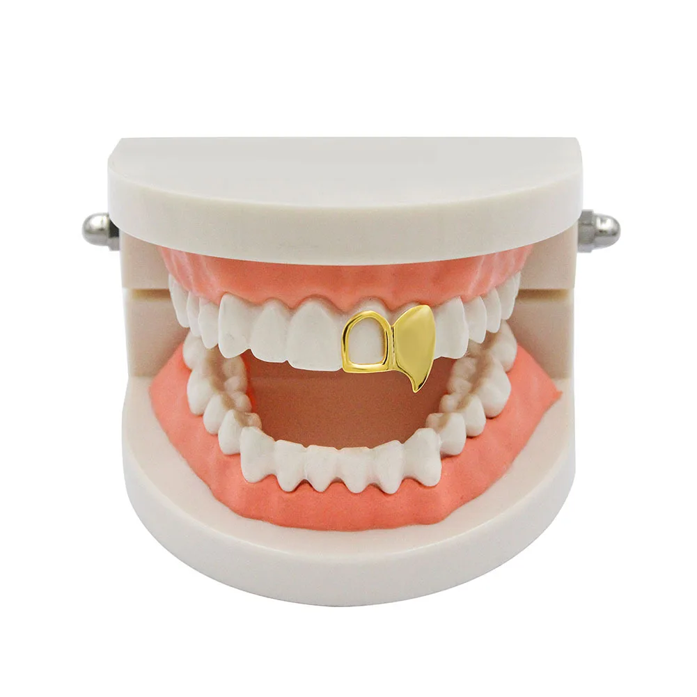 YOUNGX Hip Hop Double Hollow Teeth Grillz Fangs 14K Gold Plated Tooth Caps Decor For Women Men Jewelry Halloween Cosplay