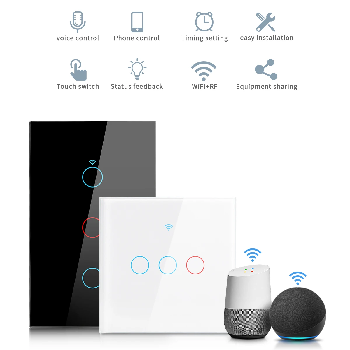 Smart Home Tuya Smart Switch WiFi Wall Panel Touch Switch Network Auto Light Switch Circuit Breaker Work With Alexa/Google Home