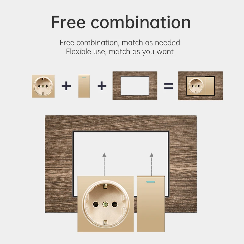 

PSSRISE Italy EU Wall Switch Socket with 5V 2.1A USB Type-c Charger Wood Grain Panel Light Switch Computer TV Phone Outlet Gold