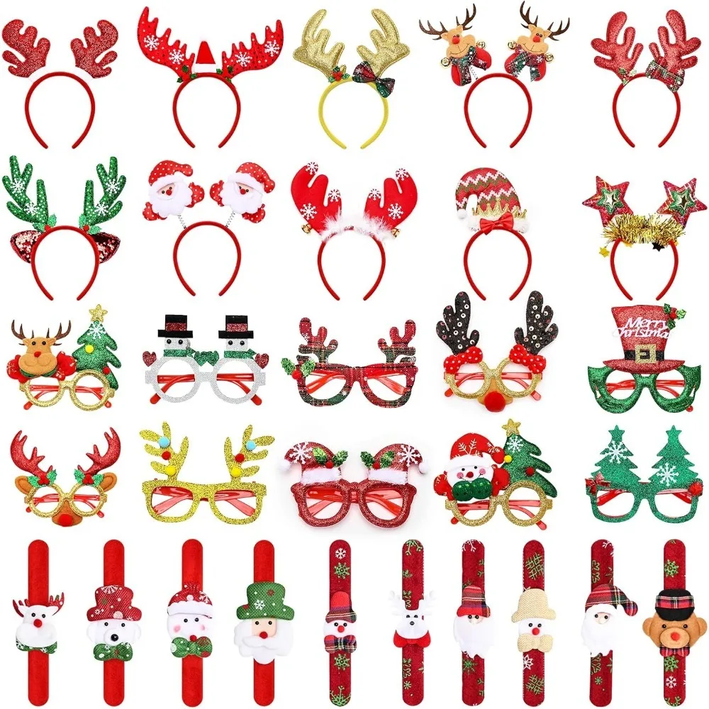

30 шт. рождественские очки, повязка на голову и браслеты-защелки — милые украшения для всех людей, изысканные сувениры для вечеринок