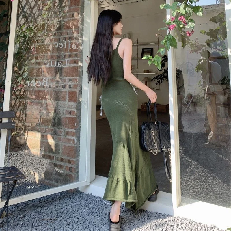 Été een tricoté Wrap Dr femmes taille haute longue Dr n gland détail sans manches moulante Dr vacances Sle