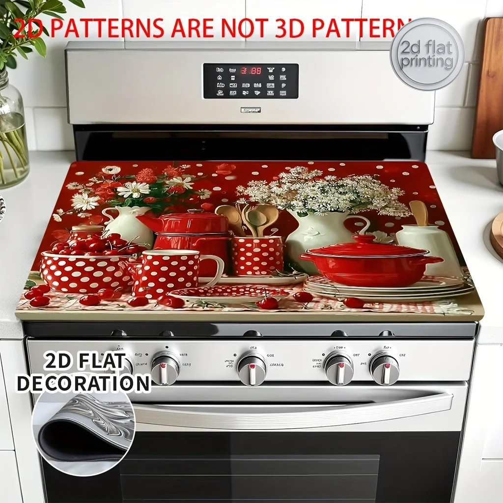 1pc Red and White Polka Dot Stove Cover Mat & Stove Protector Mat - Non-Slip Silicone Drying Mat, Suitable for Induction Cooktop