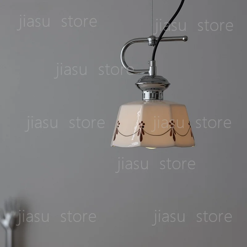 Medieval hand-painted glazed ceramic chandelier Japanese retro simple bedroom bedside restaurant bar entrance bay window lamp