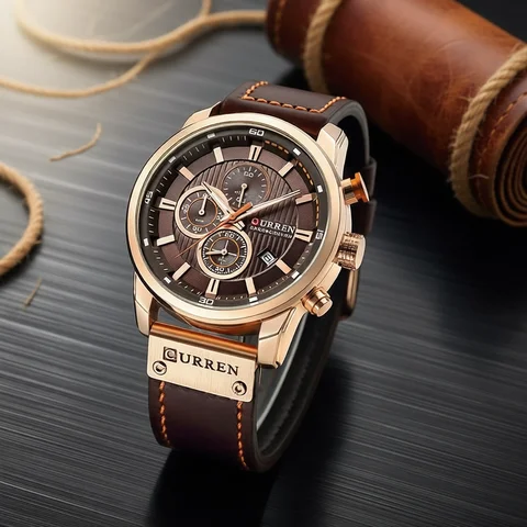 CURREN 8291 Mens Quartz Chronograph Watch Casual Leather Military Sport Fashion Gentleman Wristwatch