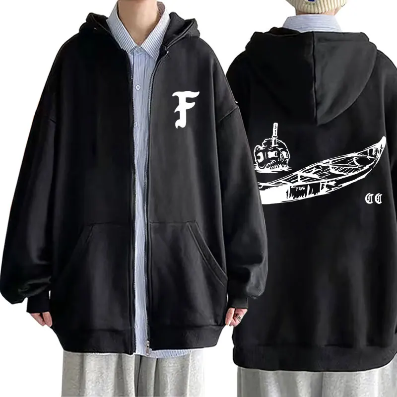 Forward Observations Group Canoe Club Print Zipper Hoodie Male Casual Oversized Zip Up Jacket Skeleton Vintage Zipper Sweatshirt