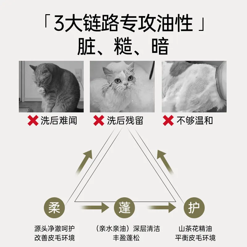 Camellia Oil Cat Shampoo Pet Hair Wash Shampoo Fluffy Smooth Coat Care Oil Control Grooming Bath Shampoo for Cats Dry Dull Fur