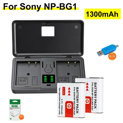 1300mAh for NP-BG1 NP BG1 Battery with USB Charger for Sony Cyber-shot DSC-W100 DSC-WX1 W120 DSC H3 H7 H50 NP-FG1 NP FG1 Camera