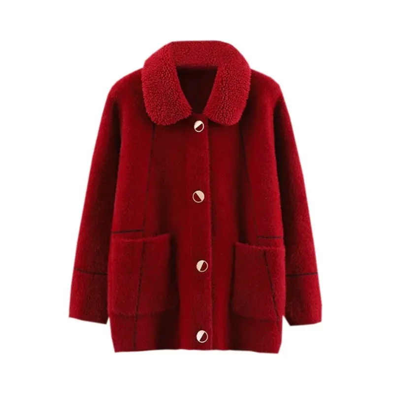 

Autumn Winter Mid-Long Woolen Jacket Women New Mink Cashmere Wool Lapel Coat Single-Breasted Outerwear Fashion Overcoat Female