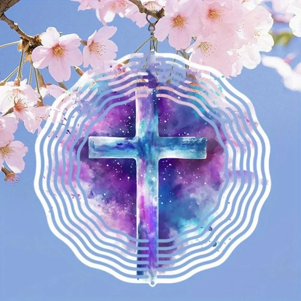 CIFBUY Wind Chimes 360 Rotating Metal Garden Spinner Purple Fantasy Cross Mandala Hanging Ornament Yard Decor