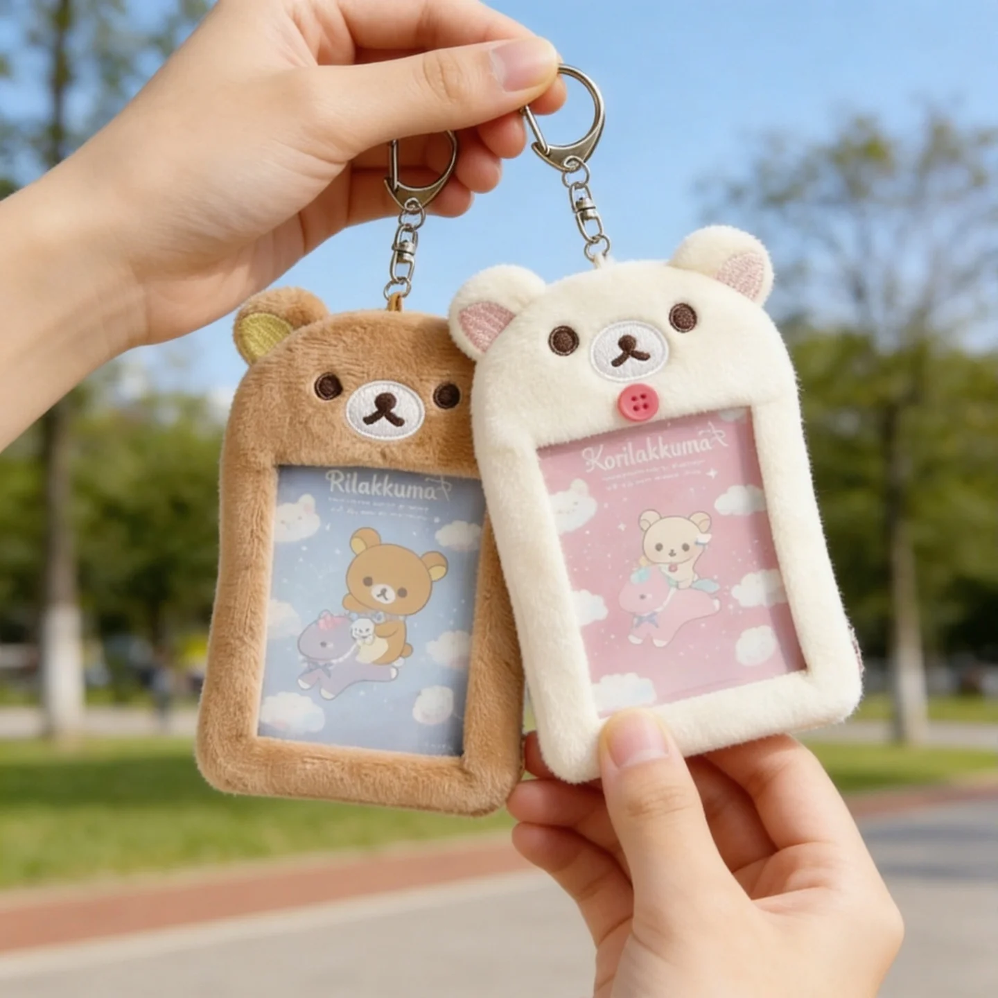 Portachiavi Peluche Rilakkuma, Porta Carte Anime Cartoon, Custodia Protettiva per Foto, Ciondolo Morbido per Borsa, Accessorio Portachiavi per Regali