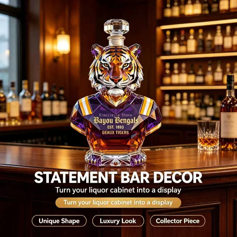 Hand‑Crafted Tiger Shape Glass Whiskey Decanter Decorative Liquor Bottle Home Bar Tabletop Display Gift