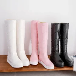 Winter Warm Plush Knee High Boots Women Comfy Flat Heel Snow Boots Slip On Platform Woman Long Boots Shoes Black Pink White 2022