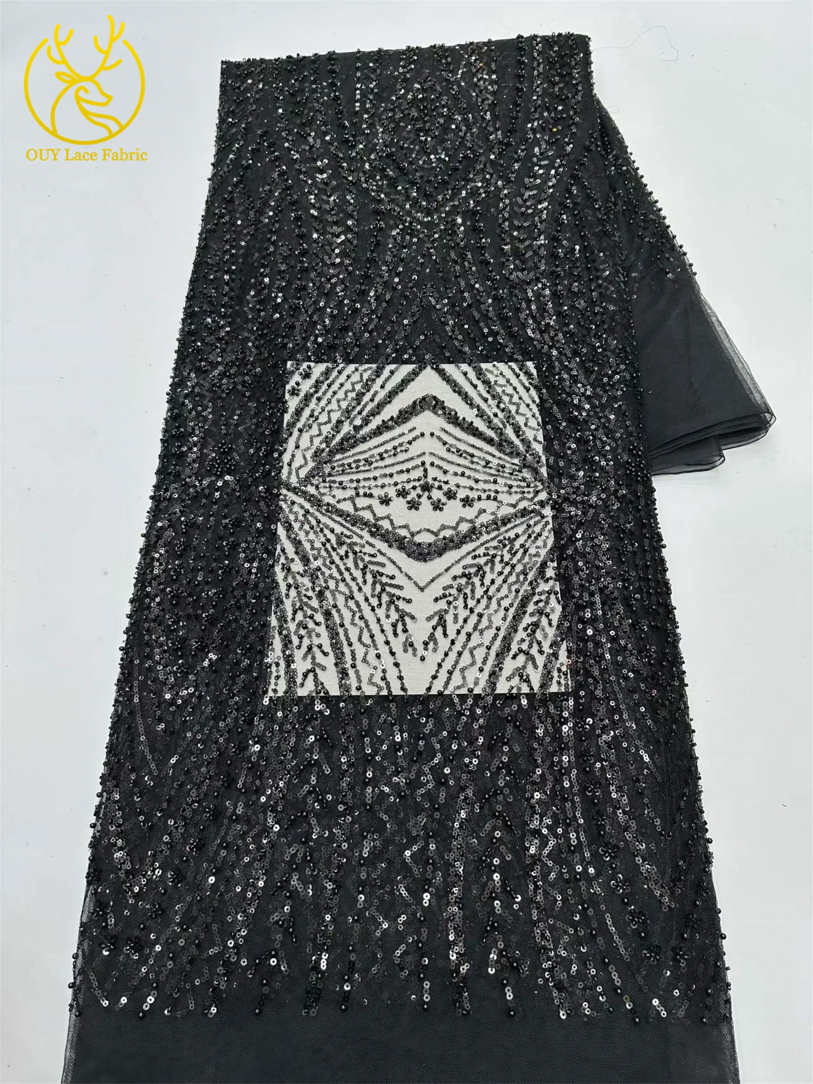 Exquisiter bunter afrikanischer Perlen-Mesh-Spitzenstoff, 5 Yards, hochwertiger französischer Tüll-Spitzenstoff zum Nähen von Brautkleidern – Detail 14