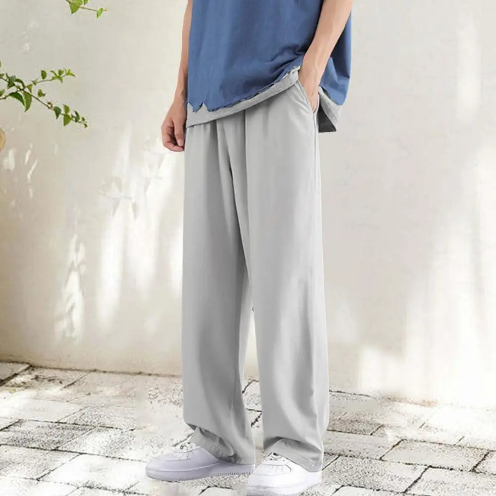 

Casual Man Ice Silk Wide Leg Pants Solid Elastic Waist Large Size 3XL Sweatpants Jogger Trousers Sport Gym Baggy Pants For Men