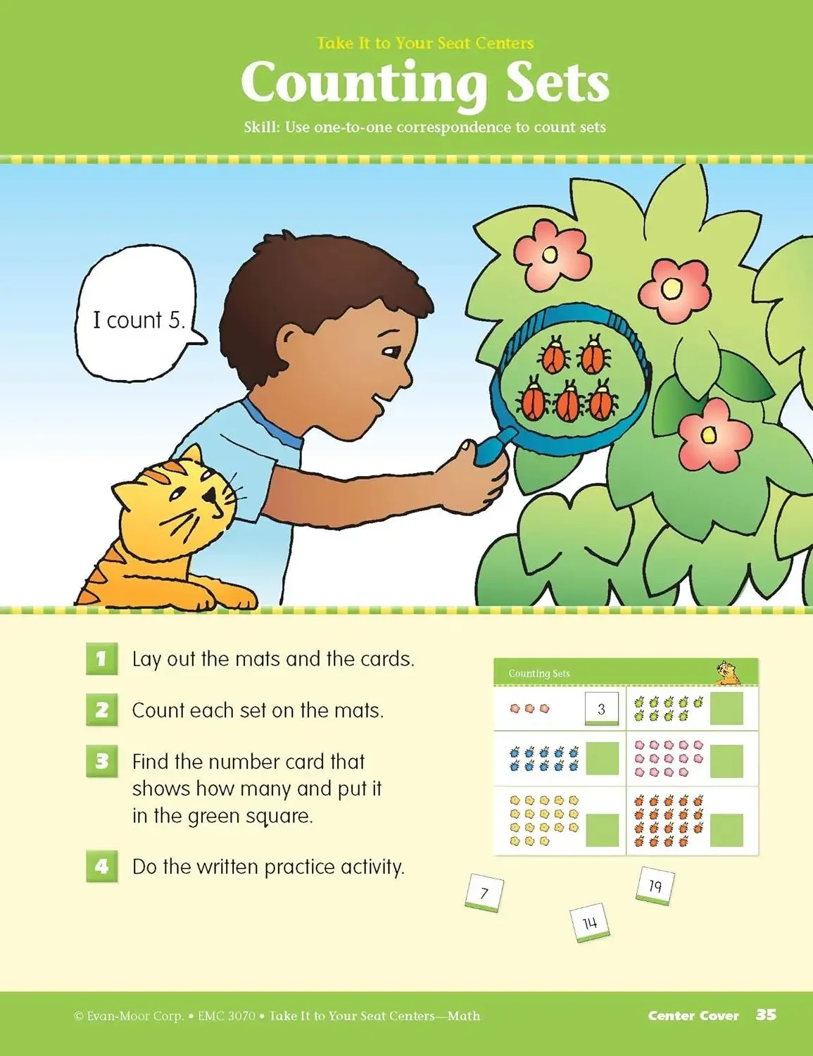 Evan-Moor خذها إلى مقعدك مراكز الرياضيات الأساسية المشتركة، مصنف الصف K، العمر 4 5 6 7، الكتاب الإنجليزي 9781609637798 #3