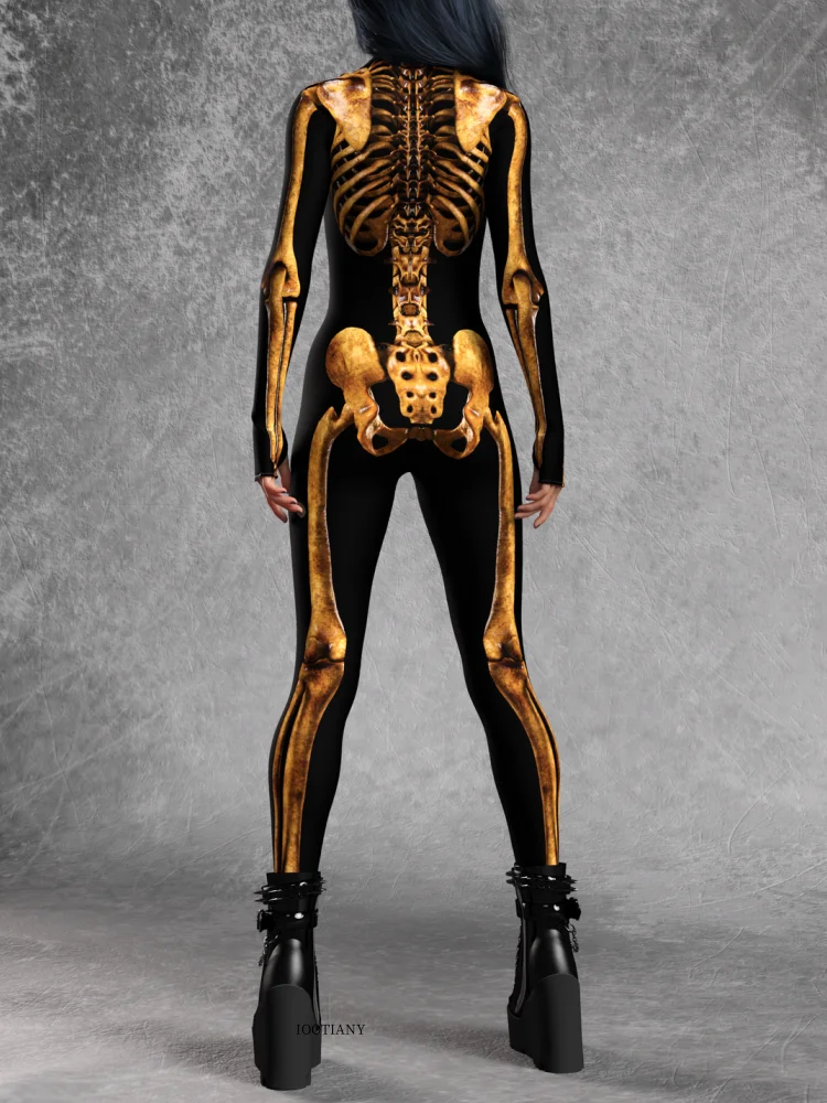 IOOTIANY Damen Grüner Sexy Horror-Skelett-Geister-Bodysuit-Set Halloween Karneval Party Aerial Bühnenauftritt Kostüm-Set – Detail 18