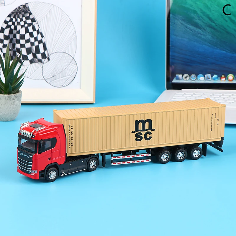 1 PCS 1:36 Diecast Alloy Truck Head Model Toy Container Truck Pull Back With Light Engineering Transport Vehicle For Children