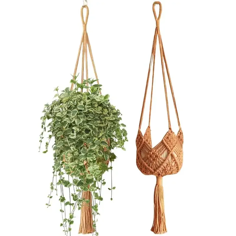 Hangable Macrame Plant Holder 2X Hangable Plant Holder Trendy Boho Crochet Ceiling Decor Home Flower Pots Basket for Window