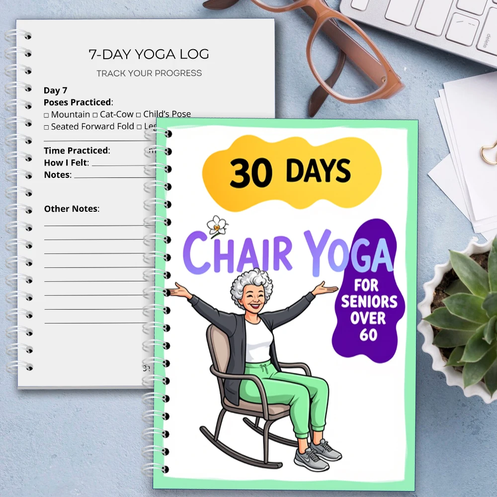 Chair Yoga Logbook Notebook Fitness Plan for Seniors Over 60, 30 Day Yoga Plan for Balance Flexibility, A5 Size Easy Guide