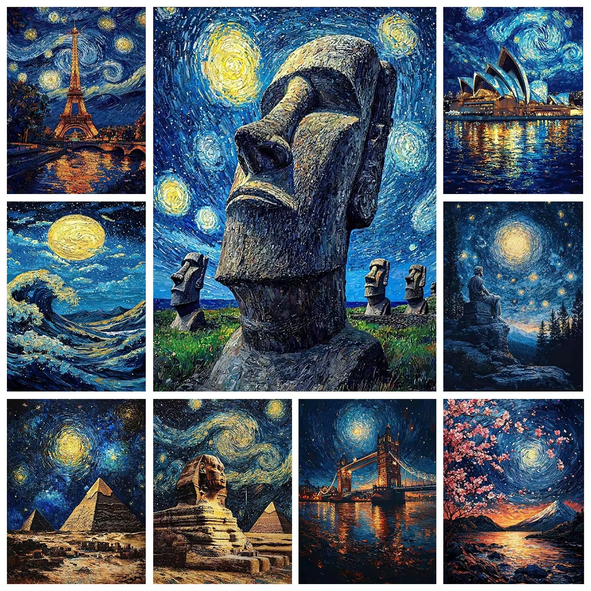 لوحة زيتية ليلية مرصعة بالنجوم من مينيسو فان جوخ بالأرقام: تحفة ذات مناظر طبيعية خلابة، فن قماش بدون إطار، مجموعة ديكور المنزل