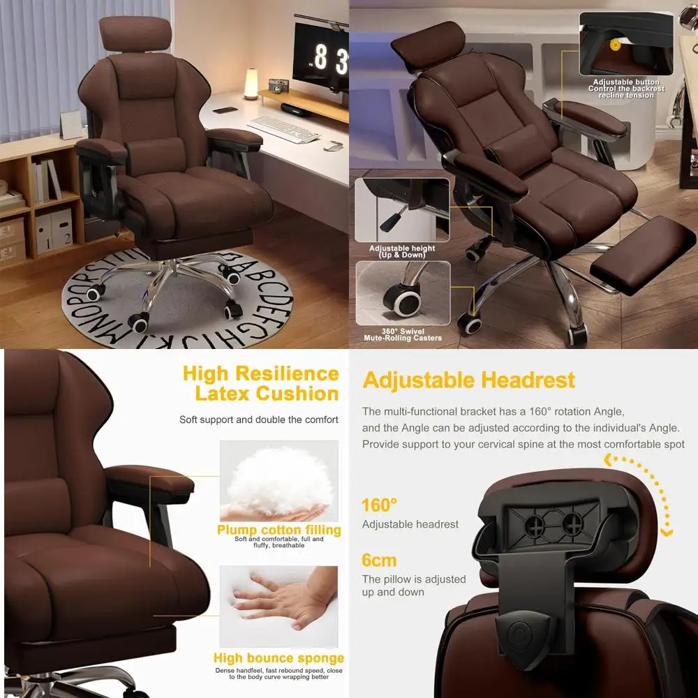 ergonomic high-back gaming chair with recline and footrest, lumbar support for home office use