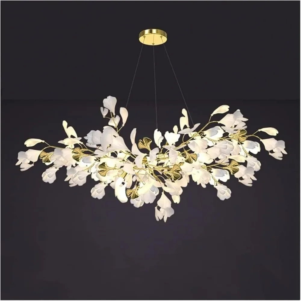 

Flower Petal Chandelier Tree Branch Design Ginkgo Light Fixture Modern Firefly Pendant Light White Gold Linear Island Lighting