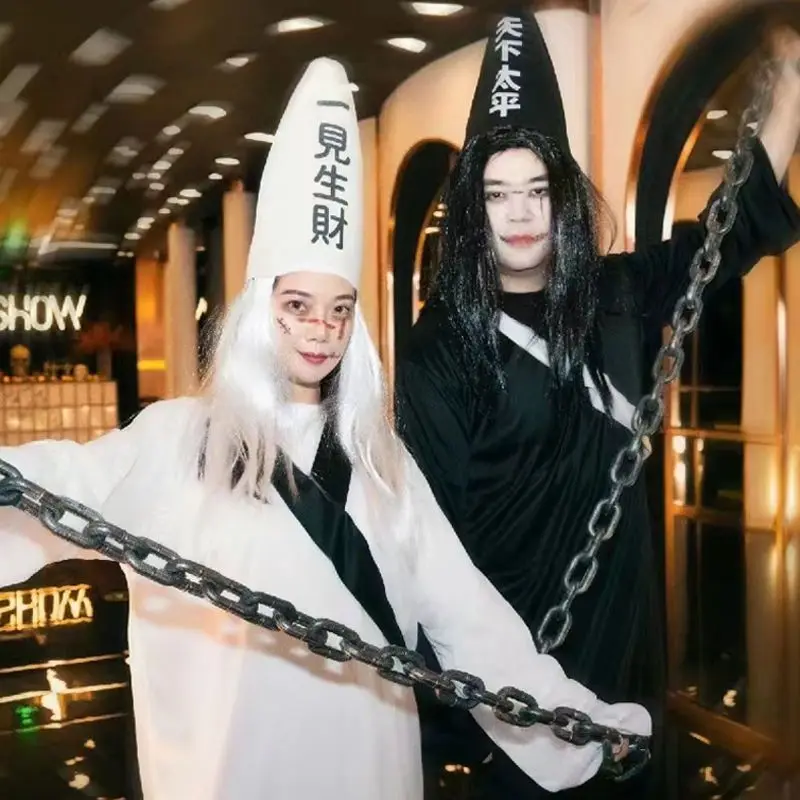 할로윈 흑백 특이한 코스프레 의상 여성의 공포 좀비 복장 유령 옷 성인을위한 수도사 도교 복장