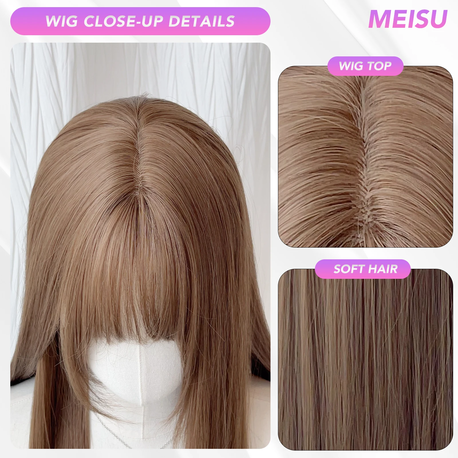 MEISU 32 بوصة مستقيم الانفجارات شعر مستعار الألياف الاصطناعية الطبقات الشعر مقاومة للحرارة الطبيعية السلس تمديد الشعر Selfie الطرف #5