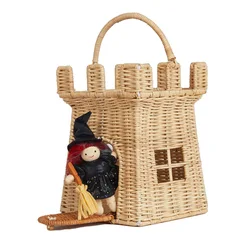 Handmade Castle Design Rattan Bag Wicker Woven Handbag Summer Straw Beach Bags for Women 2024 Cute Funny House Basket Bag Girls