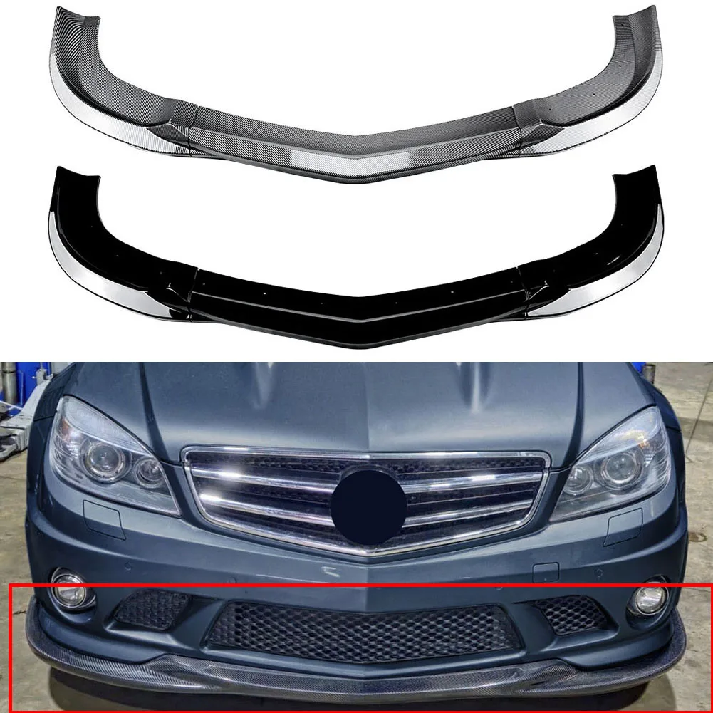 

For Mercedes Benz C-Class C63 AMG W204 2007-2010 3Pcs Gloss Black Front Bumper Spoiler Lip ABS Plastic
